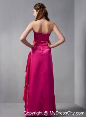 Strapless Hot Pink Column Ruching Maid of Honor Dress with Appliques