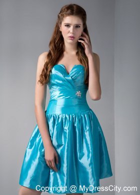 Mini Teal V-neck Junior Bridesmaid Dress with Ruches and Rhinestones