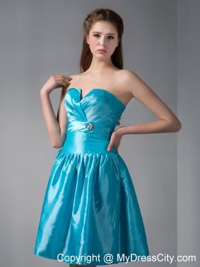 Mini Teal V-neck Junior Bridesmaid Dress with Ruches and Rhinestones