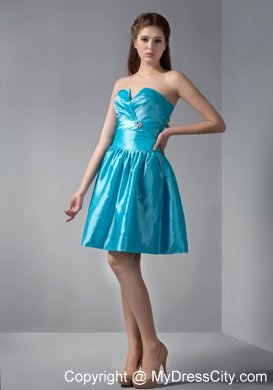 Mini Teal V-neck Junior Bridesmaid Dress with Ruches and Rhinestones