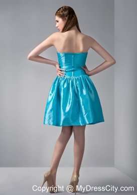 Mini Teal V-neck Junior Bridesmaid Dress with Ruches and Rhinestones