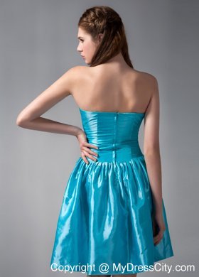 Mini Teal V-neck Junior Bridesmaid Dress with Ruches and Rhinestones