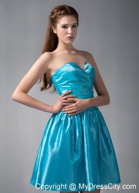 Mini Teal V-neck Junior Bridesmaid Dress with Ruches and Rhinestones