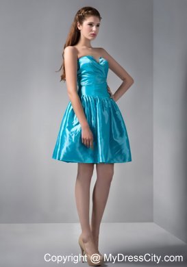 Mini Teal V-neck Junior Bridesmaid Dress with Ruches and Rhinestones