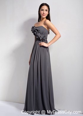 Dark Grey Empire Ruching Bridesmaid Dress with Flowers and Brown Belt