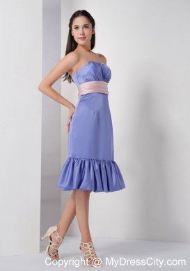 Knee-length Strapless Lilac Dresses For Bridesmaid with Light Pink Belt