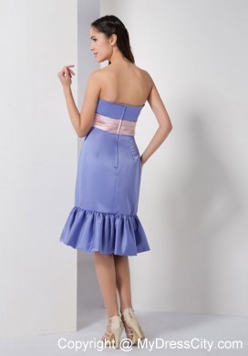 Knee-length Strapless Lilac Dresses For Bridesmaid with Light Pink Belt