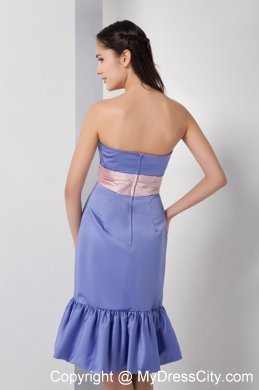 Knee-length Strapless Lilac Dresses For Bridesmaid with Light Pink Belt