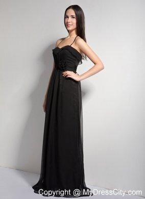 Black Empire Halter Brush Train Bridesmaid Dresses with Hand Made Flower