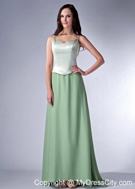 Spaghetti Straps Apple Green Column Chiffon Brush Train Bridesmaid Dress