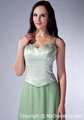 Spaghetti Straps Apple Green Column Chiffon Brush Train Bridesmaid Dress