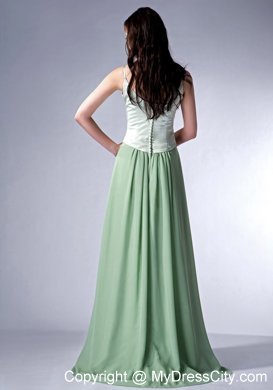 Spaghetti Straps Apple Green Column Chiffon Brush Train Bridesmaid Dress