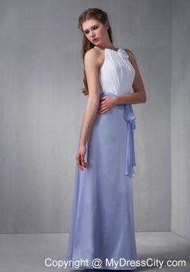 Lilac and White Column Bateau Floor-length Bridesmaid Dress with Sash