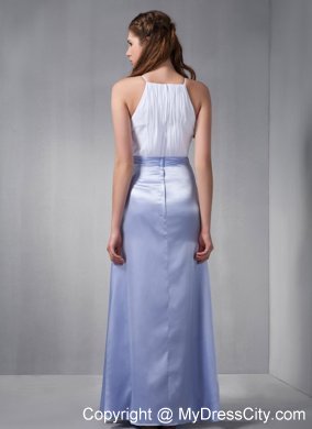 Lilac and White Column Bateau Floor-length Bridesmaid Dress with Sash