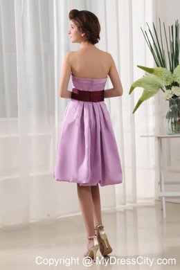 Knee-length Lavender Bridesmaid Dress with Burgundy Sash