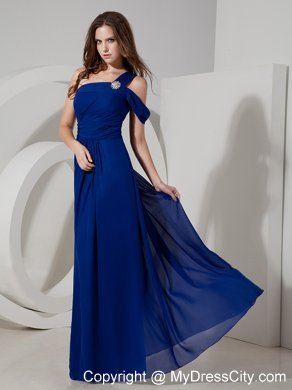 Asymmetrical Pleats Blue Floor-length Chiffon Bridesmaid Dress