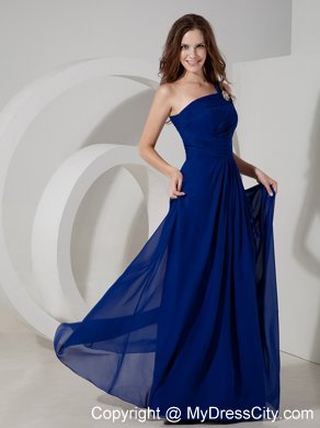 Asymmetrical Pleats Blue Floor-length Chiffon Bridesmaid Dress