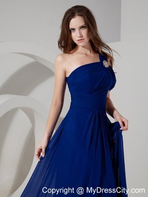 Asymmetrical Pleats Blue Floor-length Chiffon Bridesmaid Dress