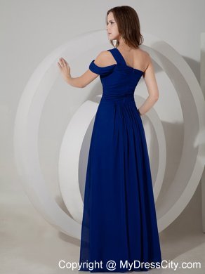 Asymmetrical Pleats Blue Floor-length Chiffon Bridesmaid Dress