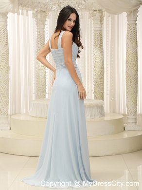 Straps Long Bridesmaid Dress with Flower and Ruches