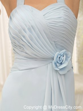 Straps Long Bridesmaid Dress with Flower and Ruches