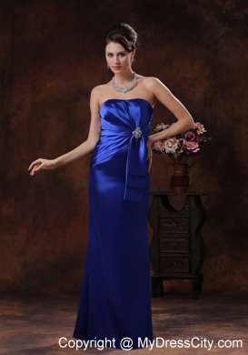 Ruched and Beaded Royal Blue Long Dress for Bridesmaid