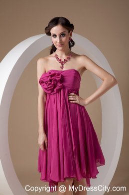 Modern Hand-made Flower Pleated Fuchsia Bridesmaid Dress