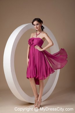 Modern Hand-made Flower Pleated Fuchsia Bridesmaid Dress