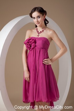 Modern Hand-made Flower Pleated Fuchsia Bridesmaid Dress