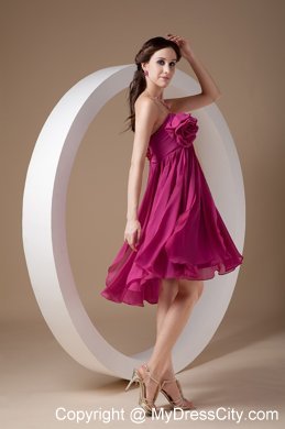 Modern Hand-made Flower Pleated Fuchsia Bridesmaid Dress