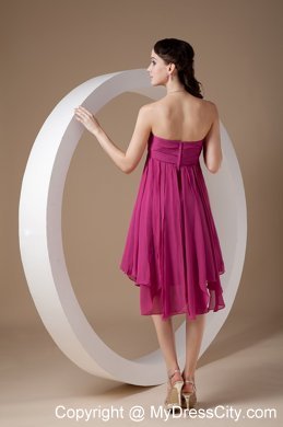 Modern Hand-made Flower Pleated Fuchsia Bridesmaid Dress