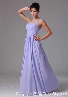 Floor-length Ruched Halter Lilac Dress for Bridesmaid