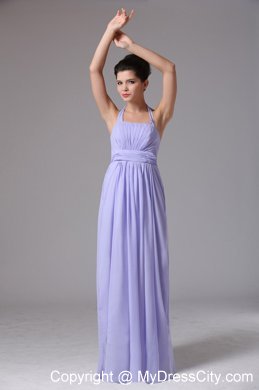 Floor-length Ruched Halter Lilac Dress for Bridesmaid