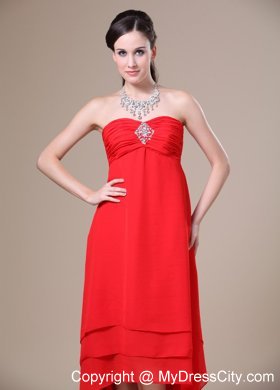 Ruched and Layered Red High-low Dress for Bridesmaid