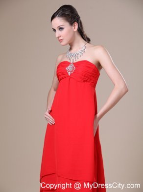 Ruched and Layered Red High-low Dress for Bridesmaid