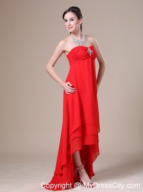 Ruched and Layered Red High-low Dress for Bridesmaid