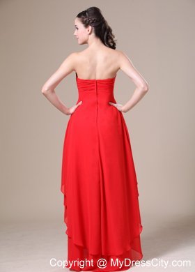 Ruched and Layered Red High-low Dress for Bridesmaid