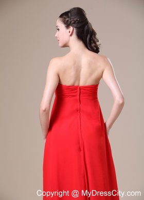 Ruched and Layered Red High-low Dress for Bridesmaid