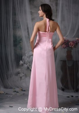 Long Empire Ruched Chiffon Beaded Halter Bridesmaid Dress