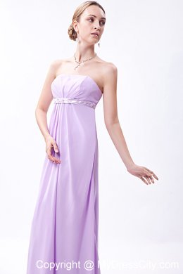 Long Lavender Empire Beaded Belt Dress for Bridesmaid