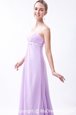 Long Lavender Empire Beaded Belt Dress for Bridesmaid