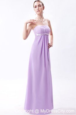 Long Lavender Empire Beaded Belt Dress for Bridesmaid