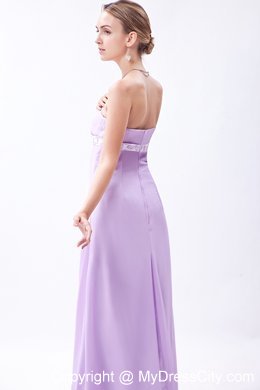 Long Lavender Empire Beaded Belt Dress for Bridesmaid