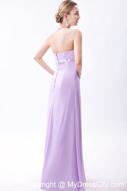 Long Lavender Empire Beaded Belt Dress for Bridesmaid