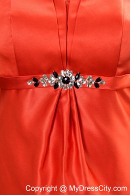 Ruches Spaghetti Straps Orange Bridesmaid Dress with Beaded Belt