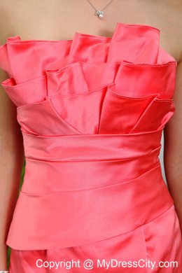 Mini Layered Ruches Decorate Chest Watermelon Bridesmaid Dress