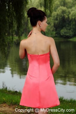 Mini Layered Ruches Decorate Chest Watermelon Bridesmaid Dress