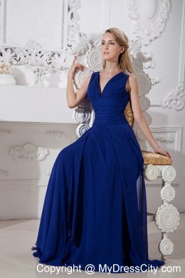 V-neck Wide Belt floor-length Chiffon Dress for Bridesmaid