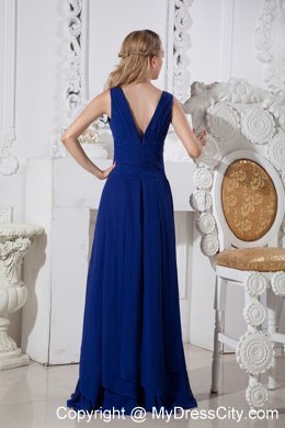 V-neck Wide Belt floor-length Chiffon Dress for Bridesmaid