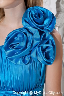 Exquisite Short Flowery and Ruched Sky Blue Bridesmaid Dress